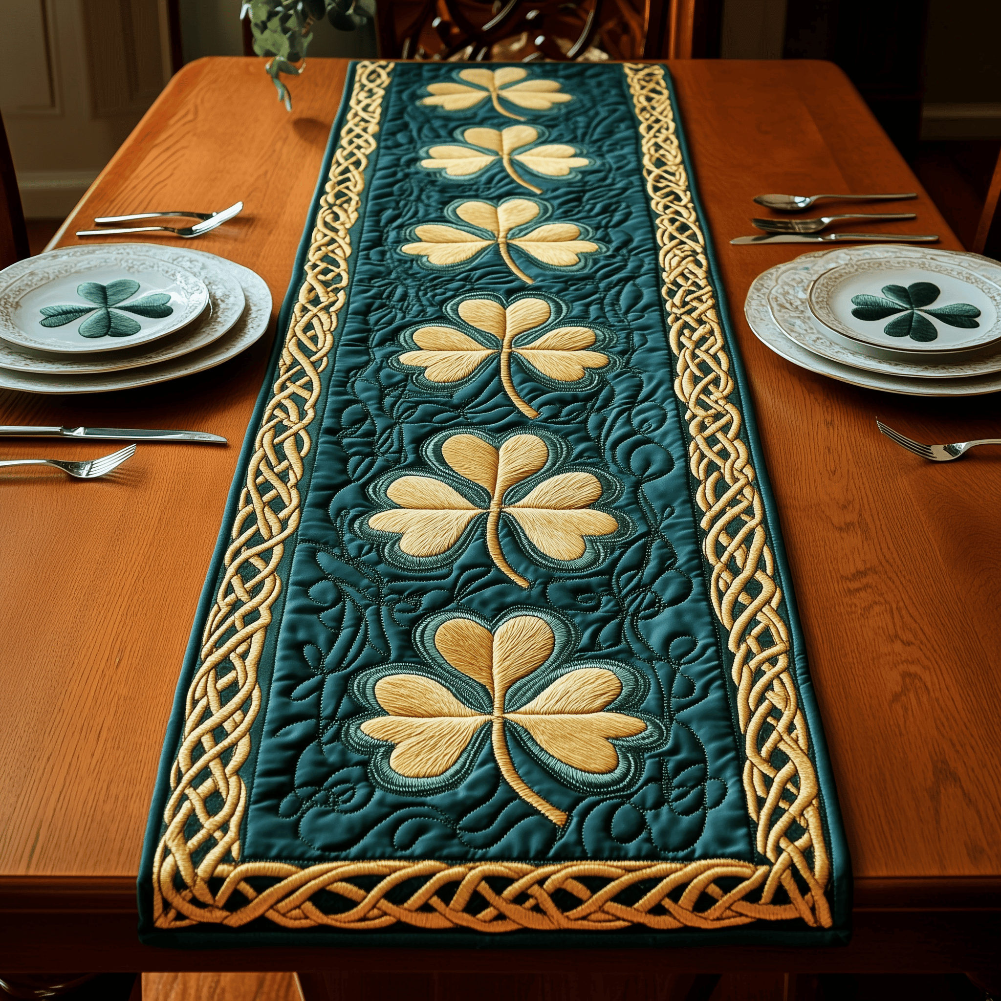 Irish Shamrock Quilted Table Runner Patrick's Day Best Family Gifts
