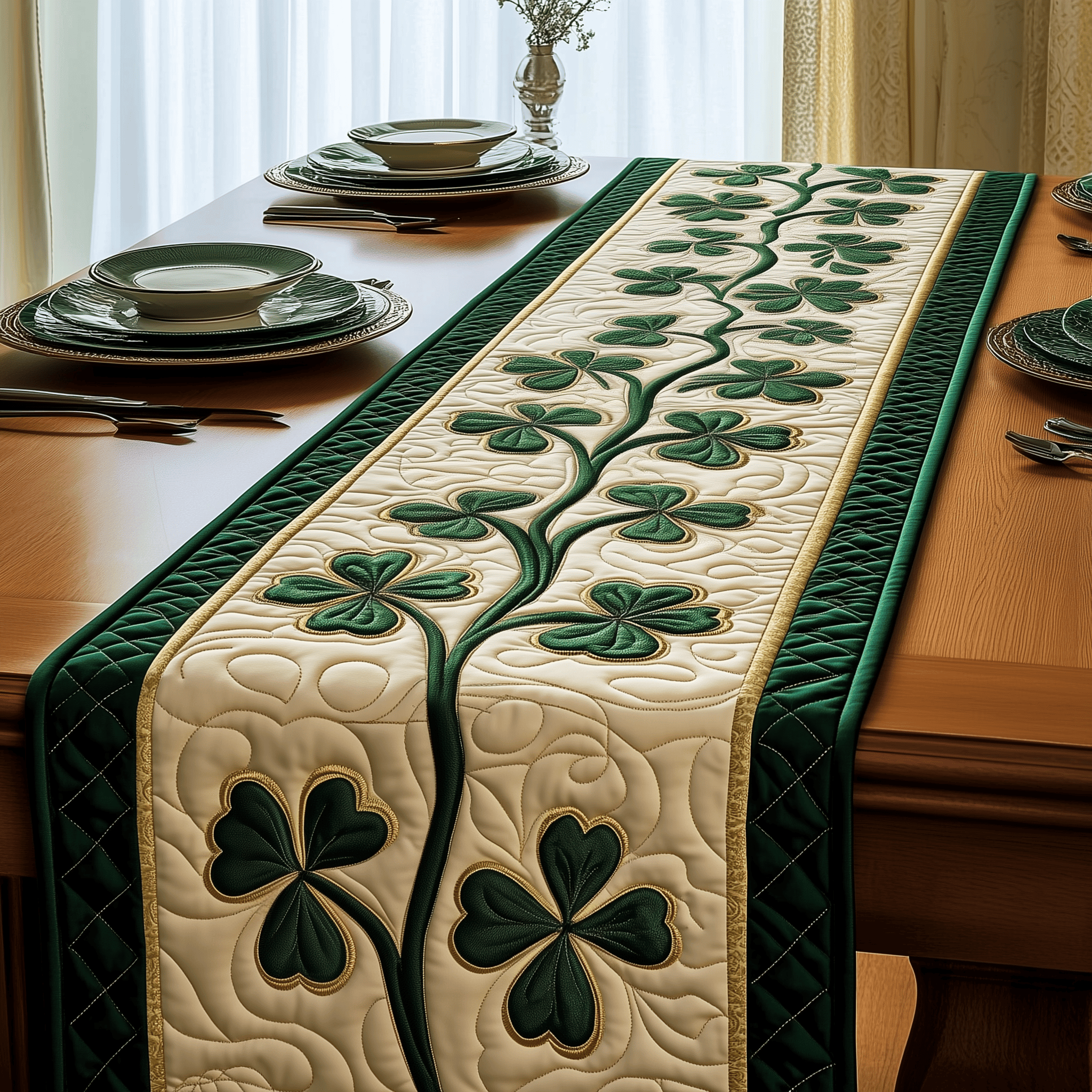 Irish Shamrock Quilted Table Runner Patrick's Day Best Gifts For Mom