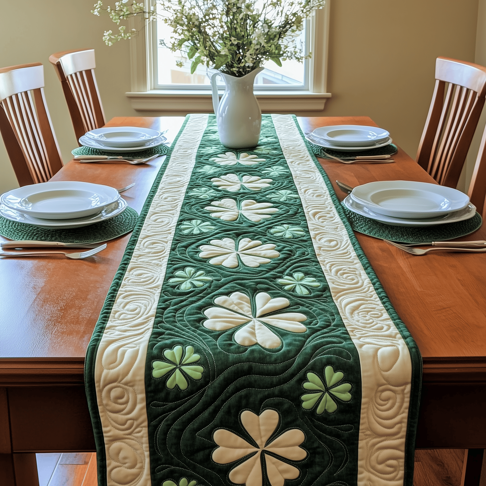 Irish Shamrock Quilted Table Runner Patrick's Day Best Gifts For Your Wife