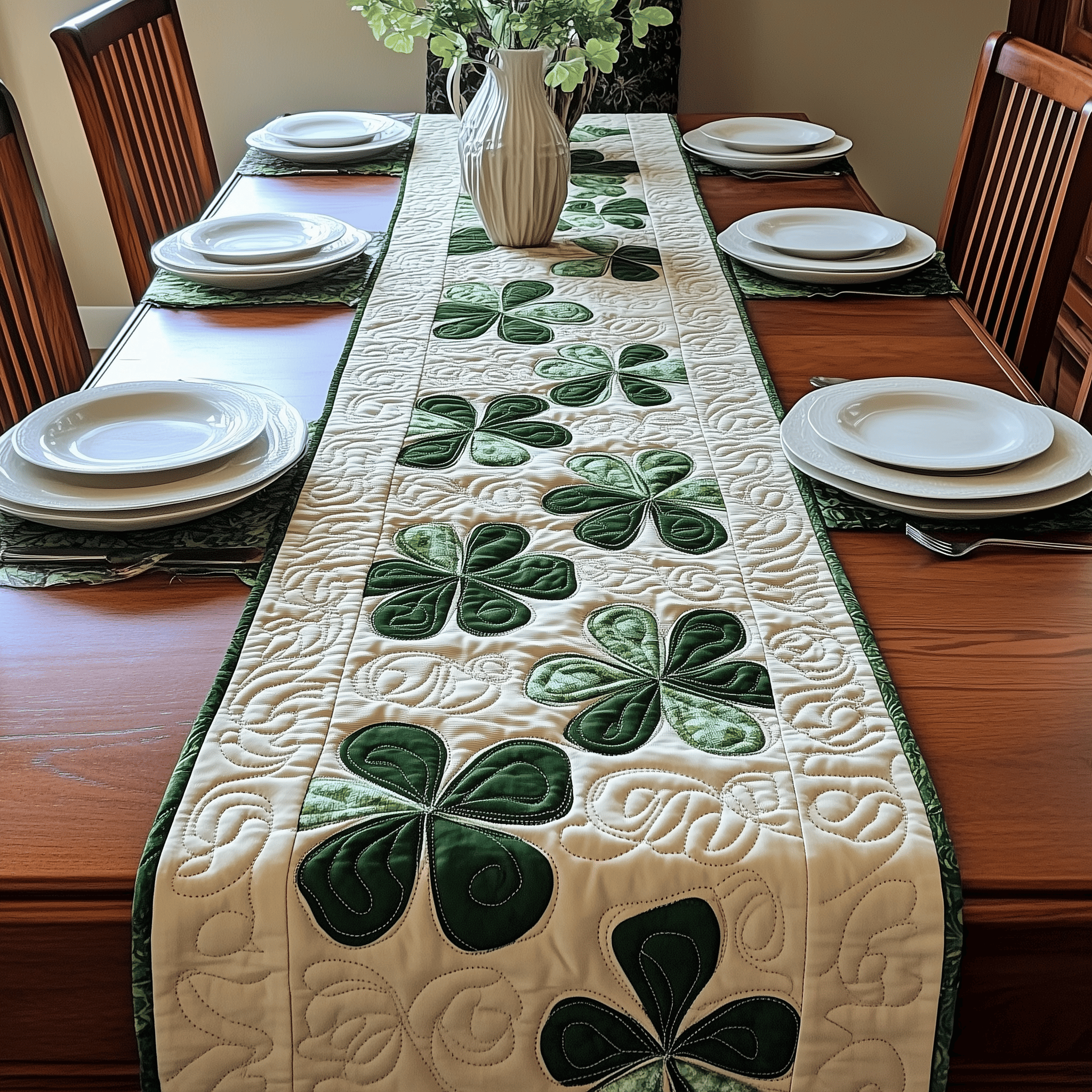 Irish Shamrock Quilted Table Runner Patrick's Day Best Presents For Mom