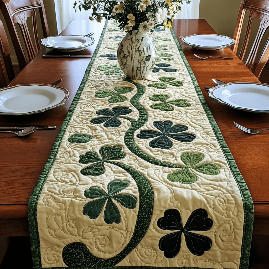 Irish Shamrock Quilted Table Runner Patrick's Day Dad And Daughter Gifts