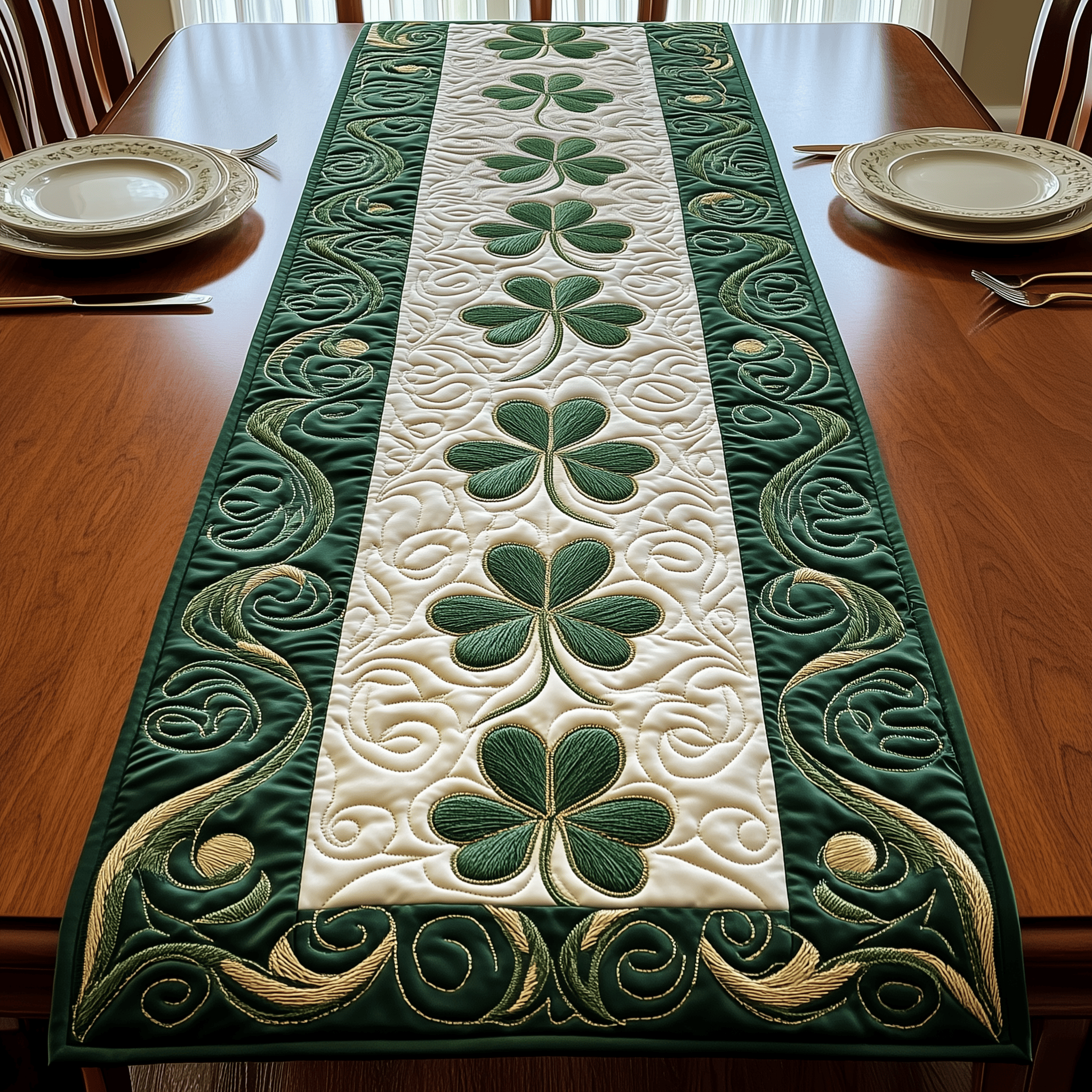 Irish Shamrock Quilted Table Runner Patrick's Day Daughter Presents From Mum