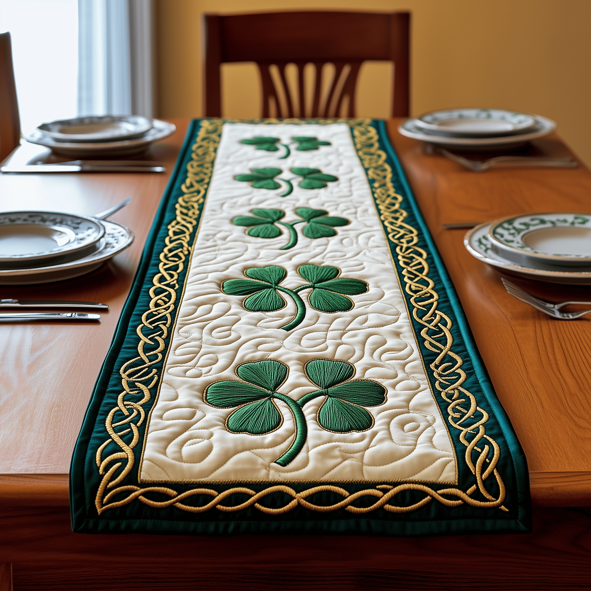 Irish Shamrock Quilted Table Runner Patrick's Day Family Present Ideas