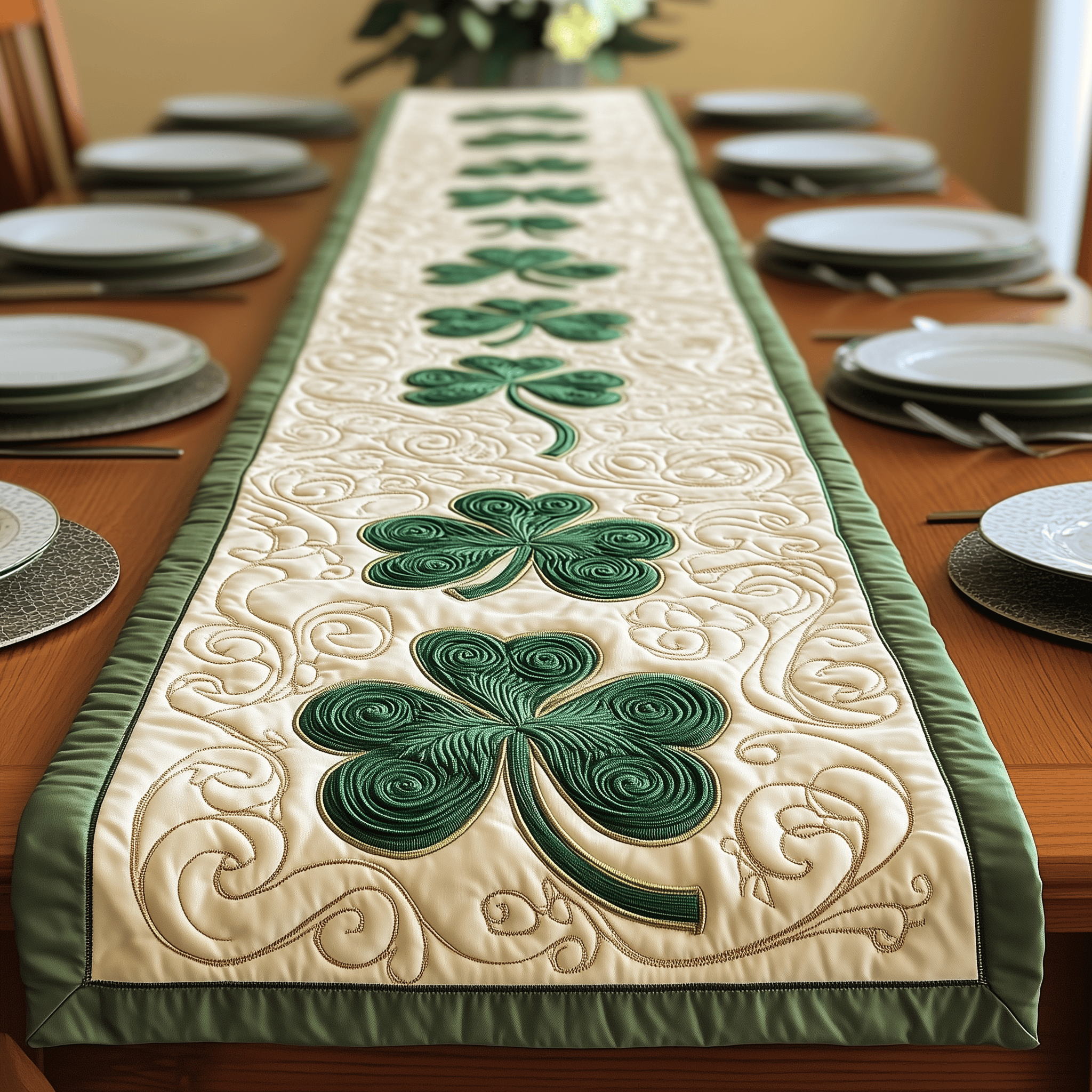 Irish Shamrock Quilted Table Runner Patrick's Day Father Daughter Gifts For Dad