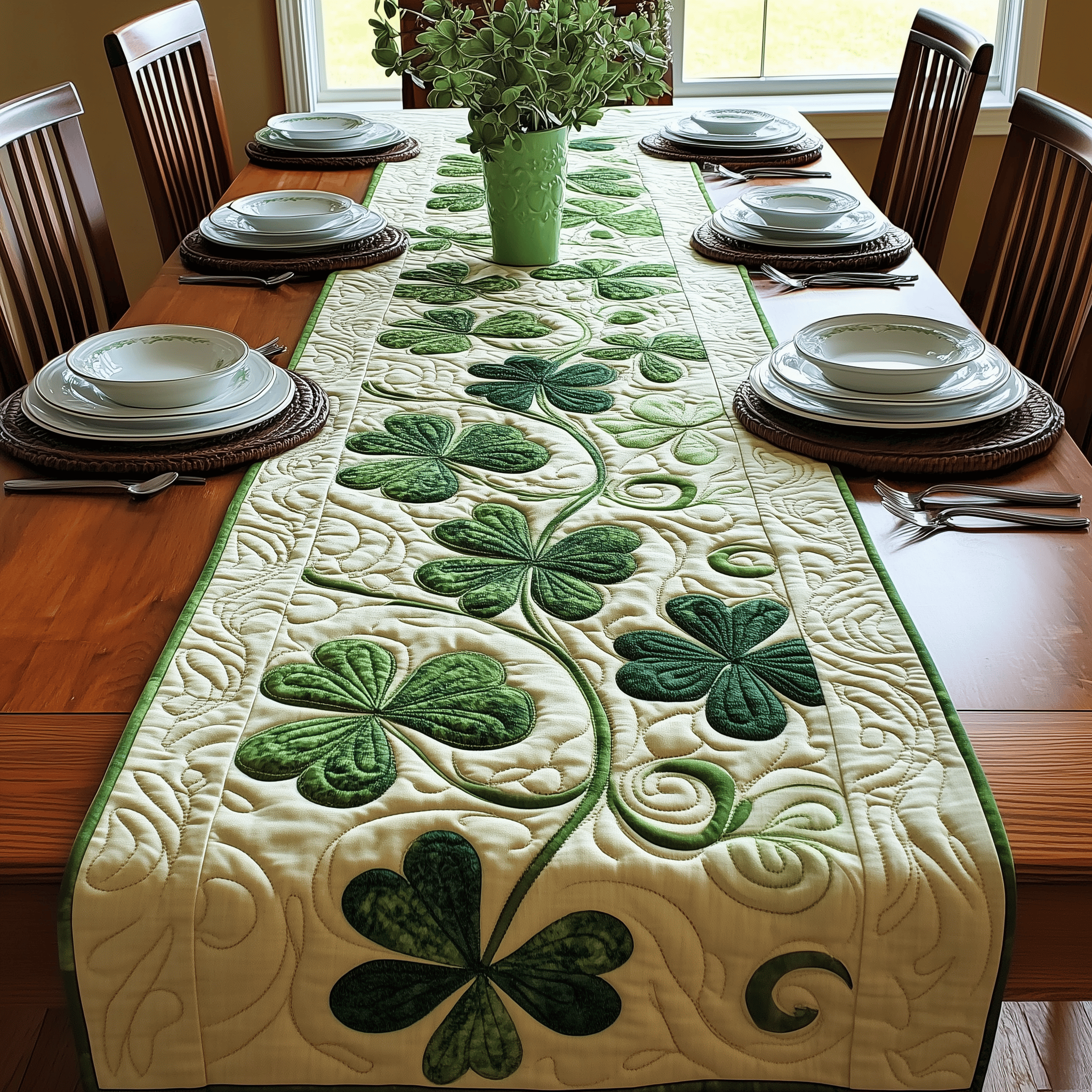 Irish Shamrock Quilted Table Runner Patrick's Day Father Daughter Gifts