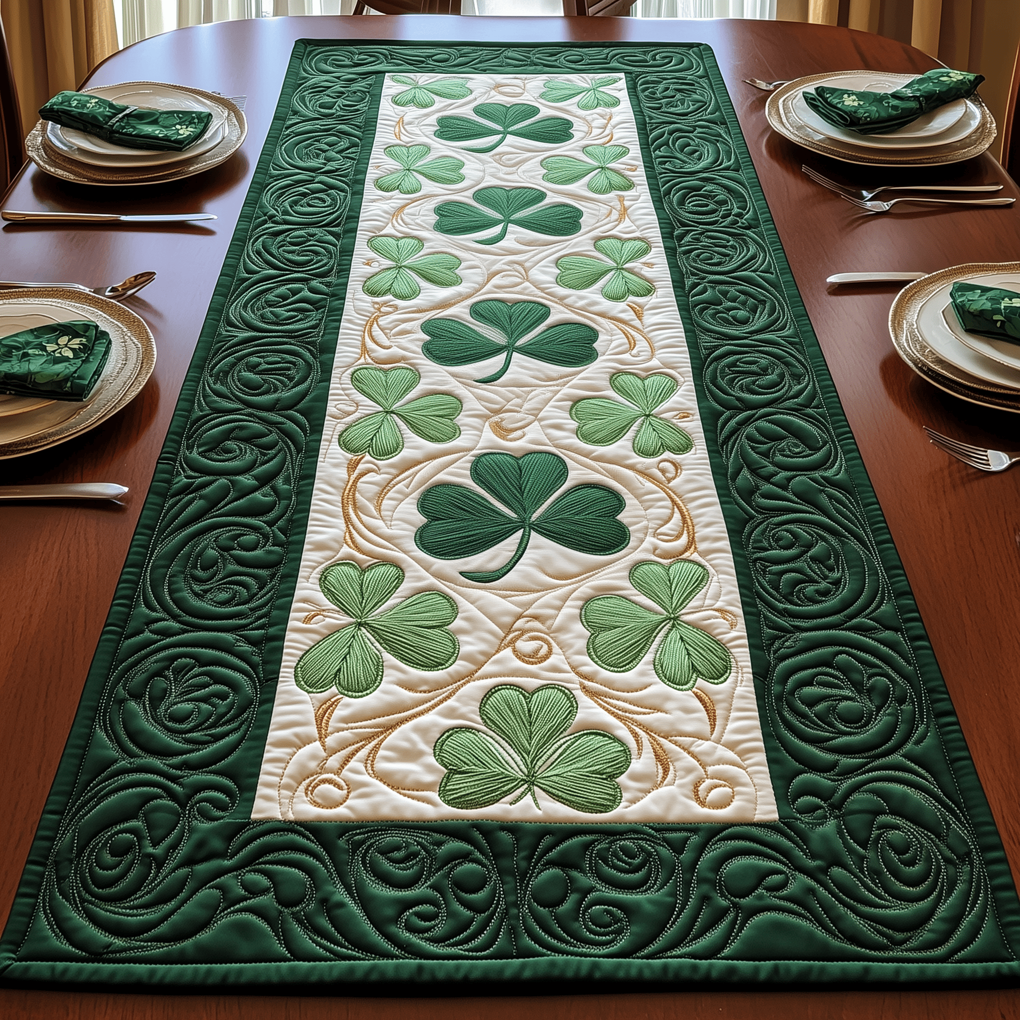 Irish Shamrock Quilted Table Runner Patrick's Day Father Daughter Presents