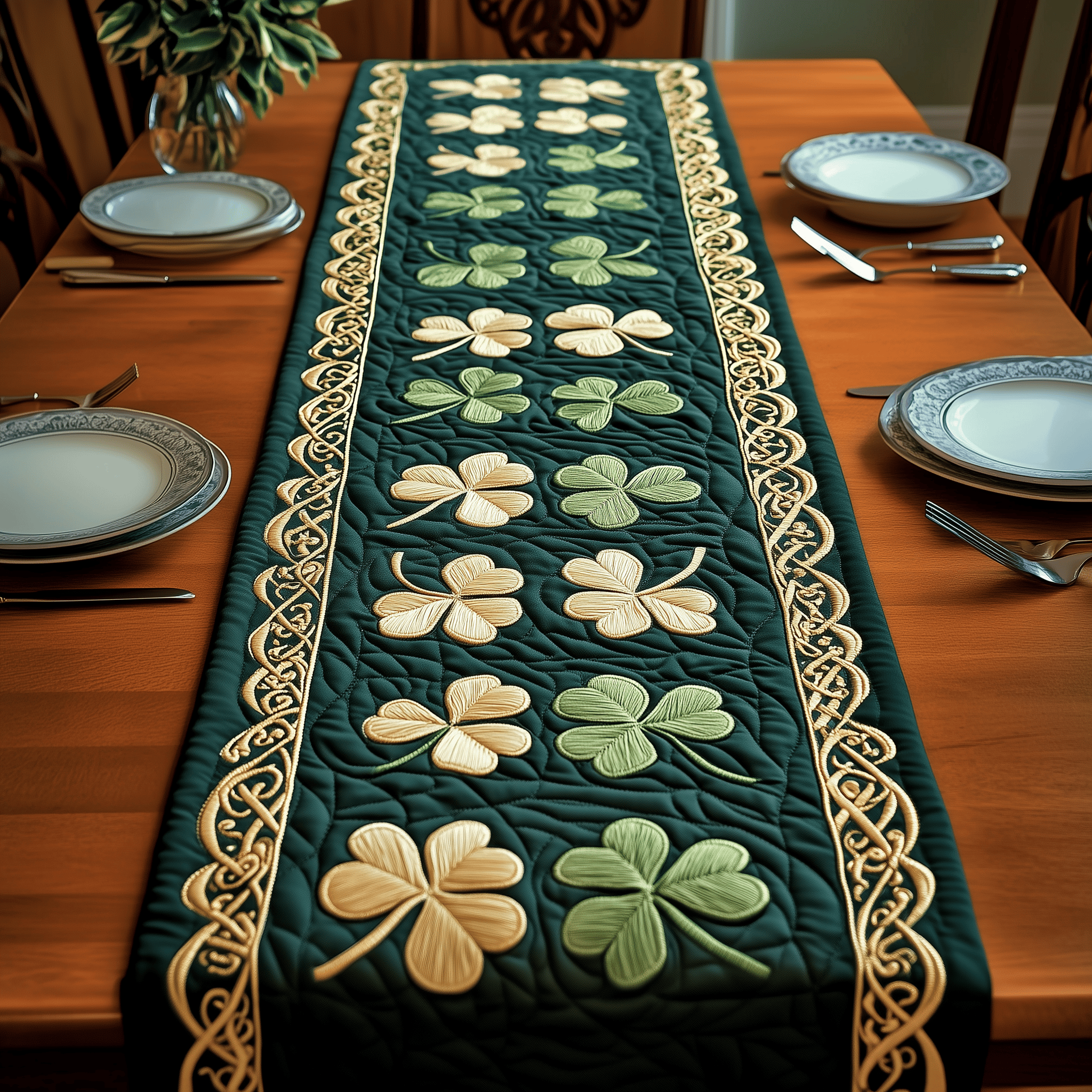 Irish Shamrock Quilted Table Runner Patrick's Day Gift For Daughter