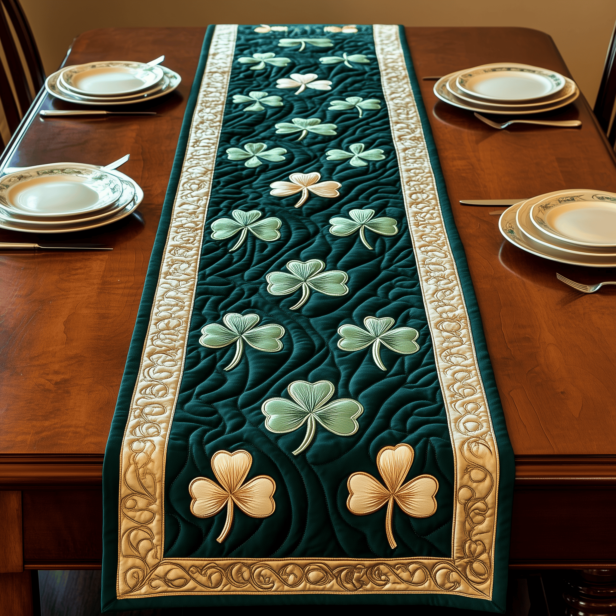 Irish Shamrock Quilted Table Runner Patrick's Day Gift From Daughter To Father
