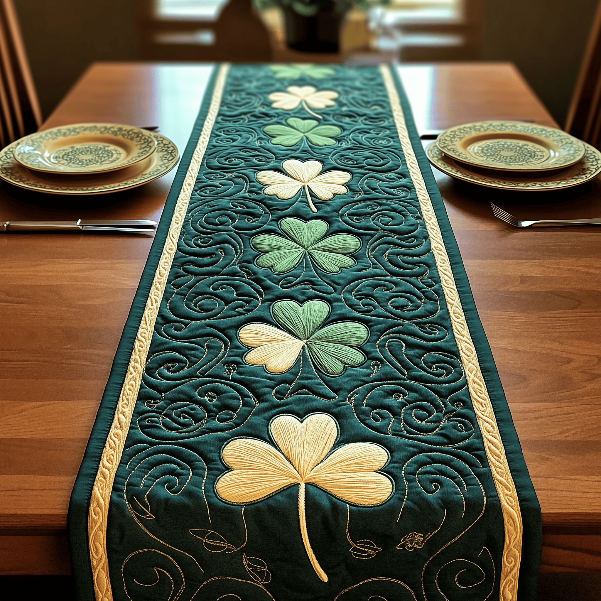 Irish Shamrock Quilted Table Runner Patrick's Day Gift Ideas For Wife