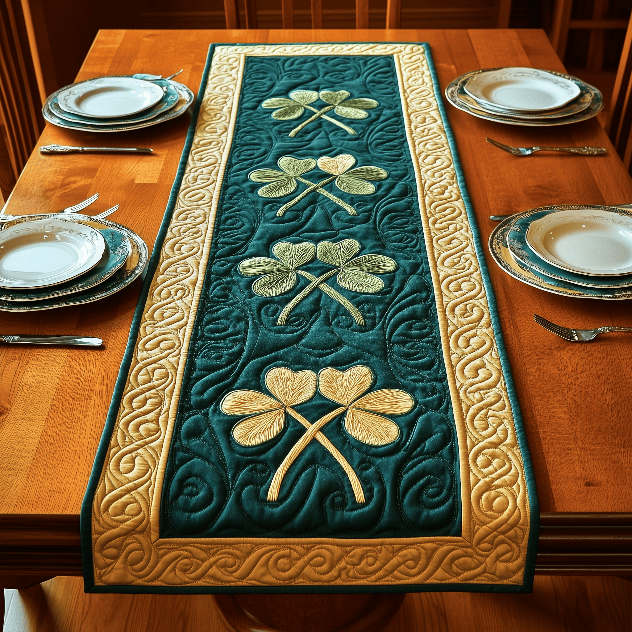 Irish Shamrock Quilted Table Runner Patrick's Day Gifts For Family