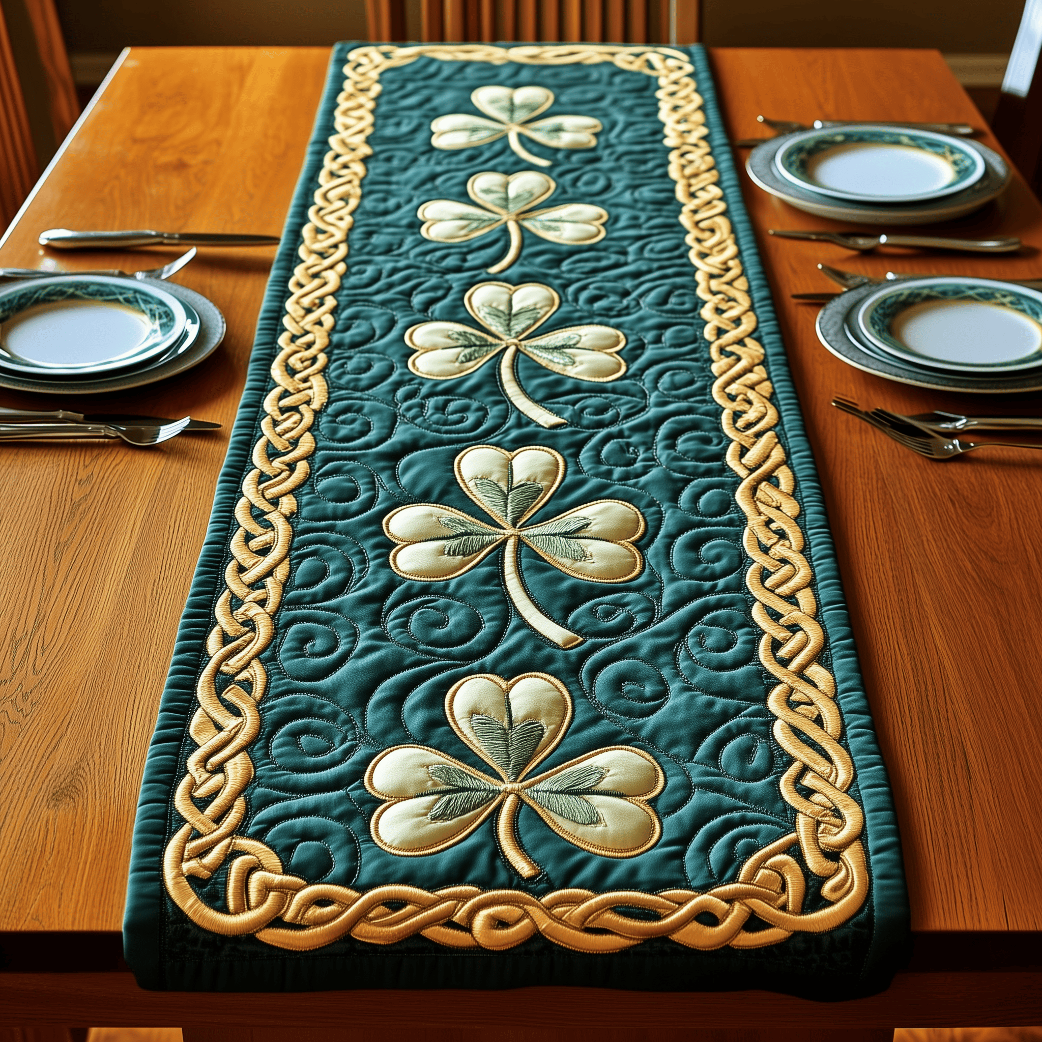 Irish Shamrock Quilted Table Runner Patrick's Day Gifts For Sister In Law