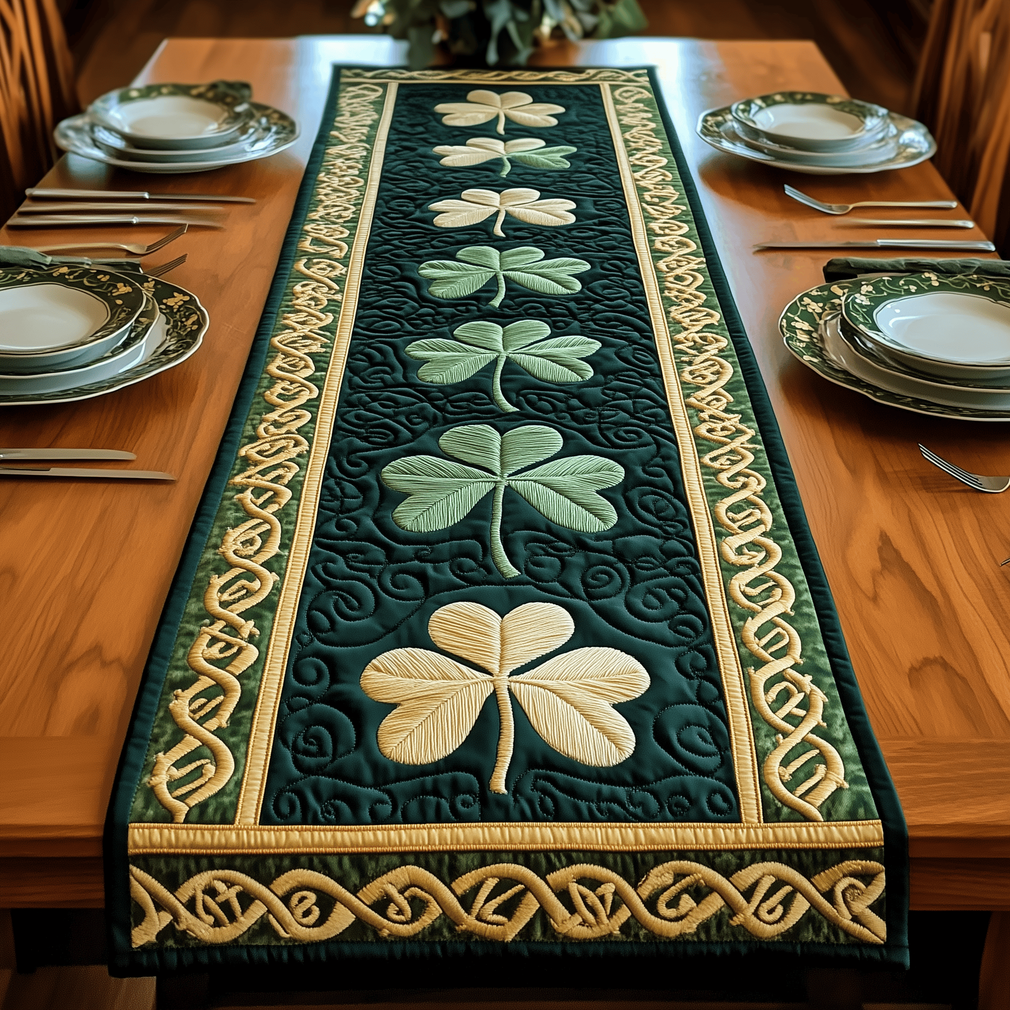 Irish Shamrock Quilted Table Runner Patrick's Day Good Family Presents