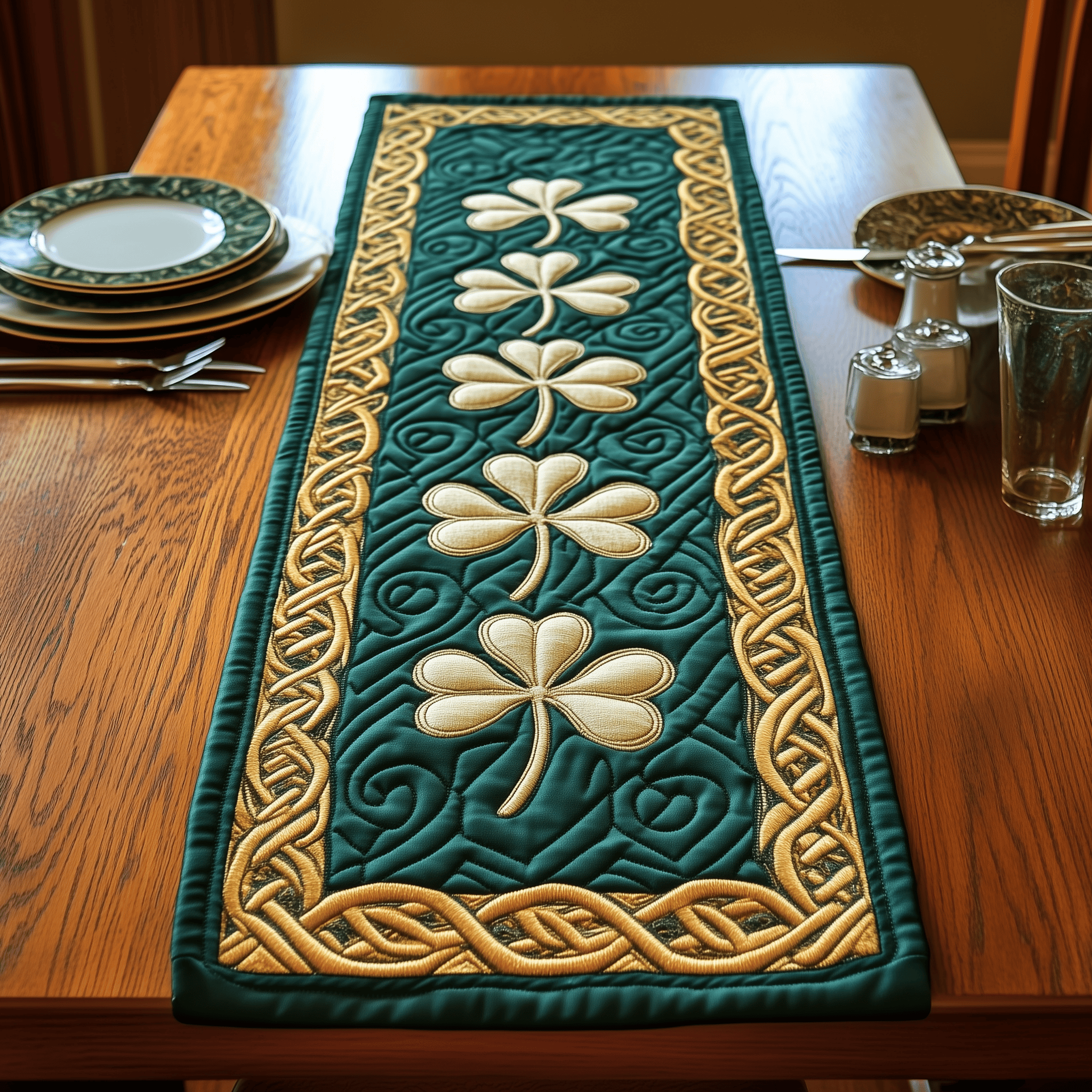 Irish Shamrock Quilted Table Runner Patrick's Day Good Gifts For Teens