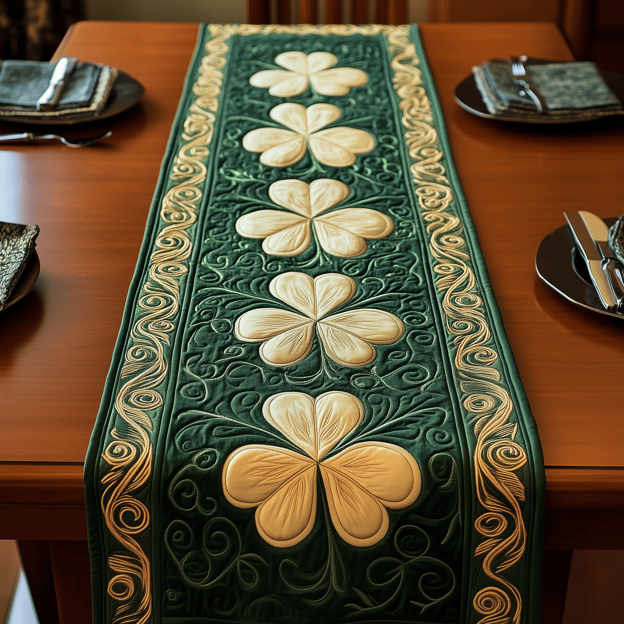 Irish Shamrock Quilted Table Runner Patrick's Day Great Gift Ideas For Grandma
