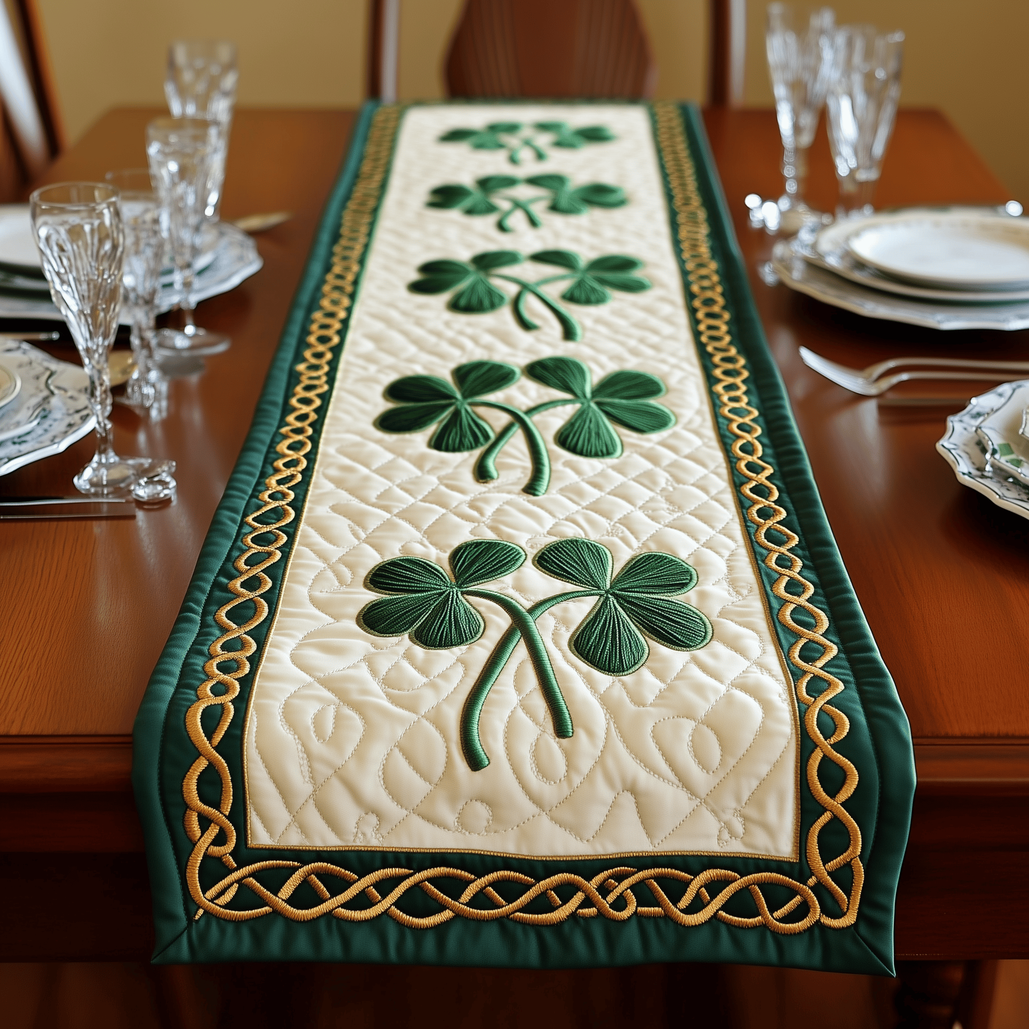 Irish Shamrock Quilted Table Runner Patrick's Day Great Presents For Grandma