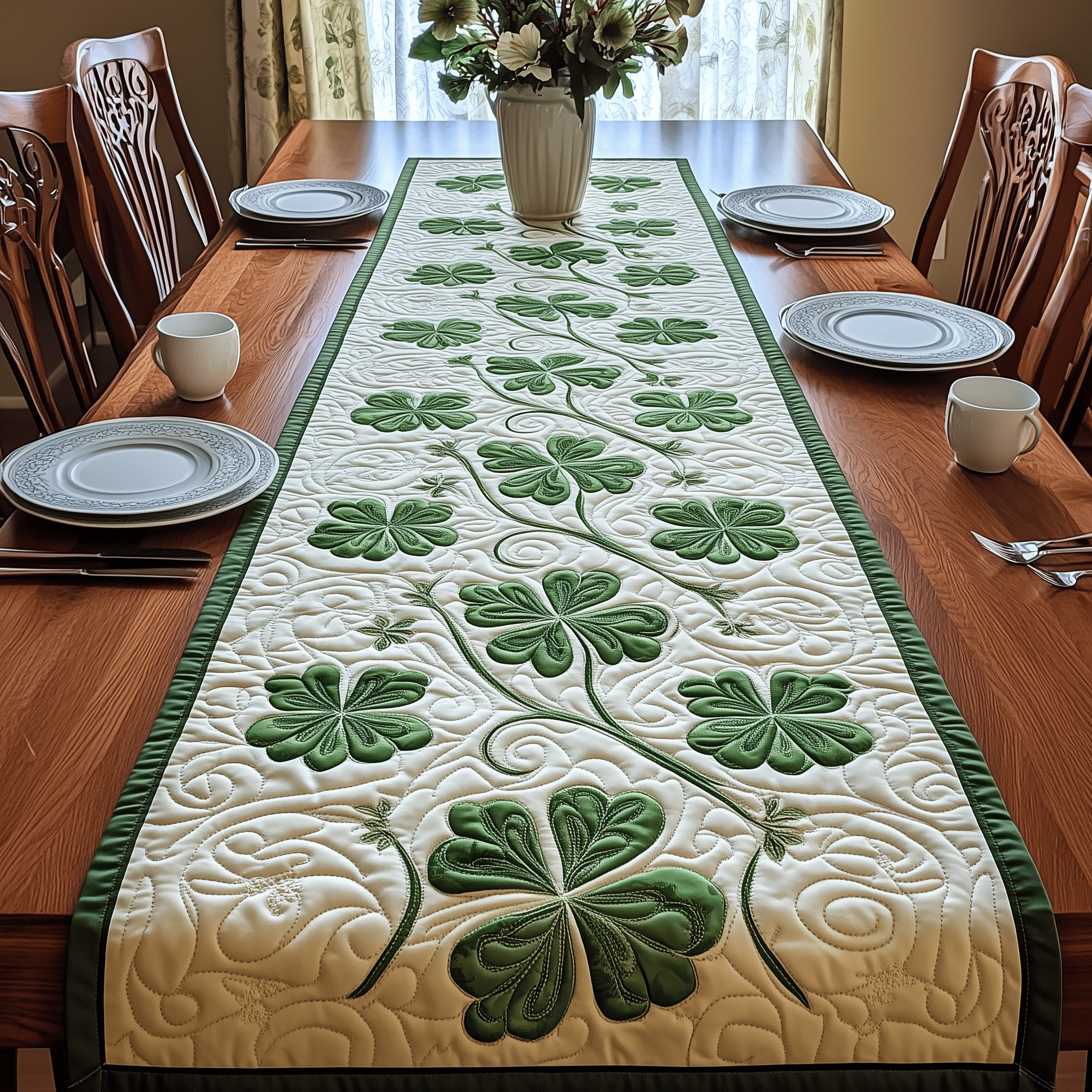 Irish Shamrock Quilted Table Runner Patrick's Day Mom And Daughter Gifts