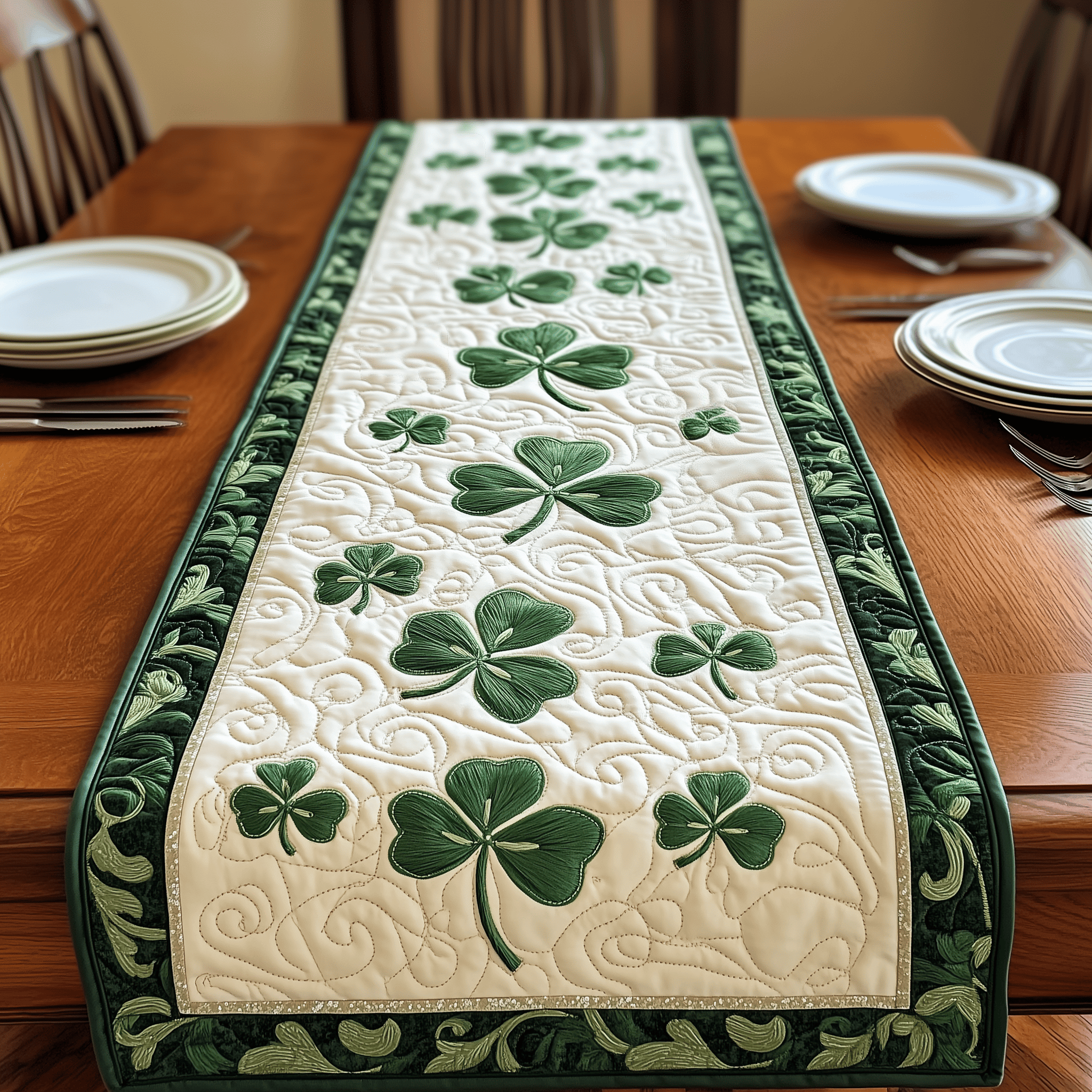 Irish Shamrock Quilted Table Runner Patrick's Day Mother And Daughter Presents