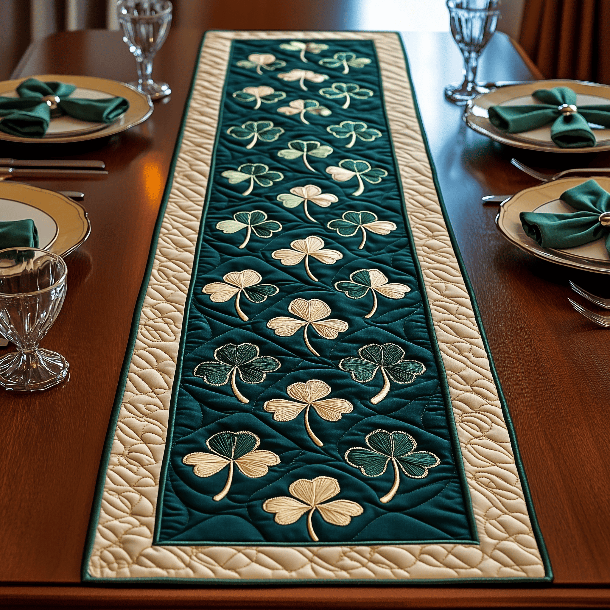 Irish Shamrock Quilted Table Runner Patrick's Day Mother In Law Gift
