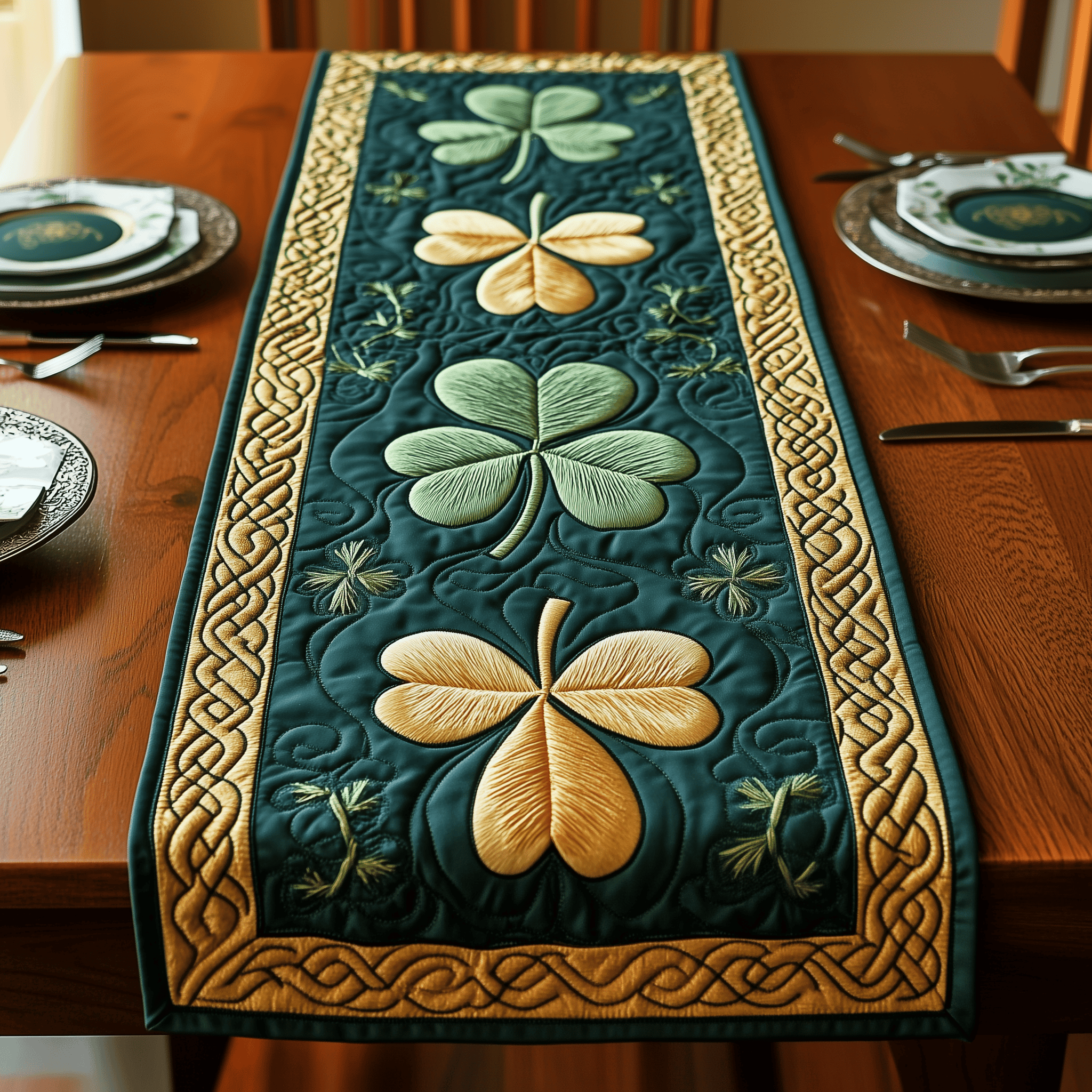 Irish Shamrock Quilted Table Runner Patrick's Day Mother In Law Presents