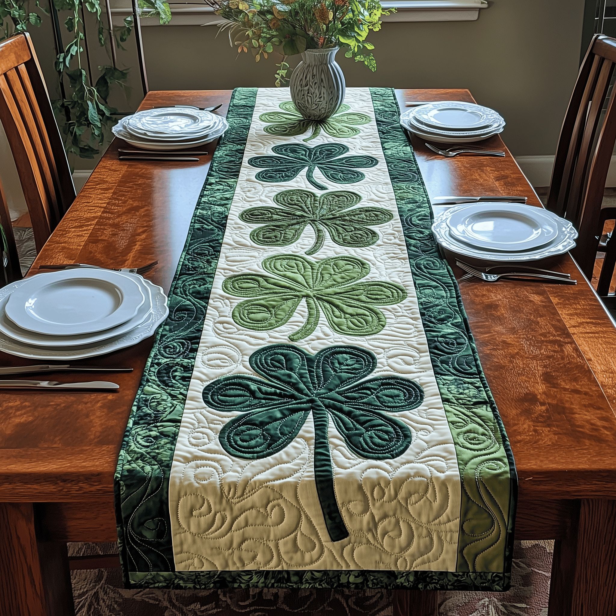 Irish Shamrock Quilted Table Runner Patrick's Day Mum And Daughter Gifts