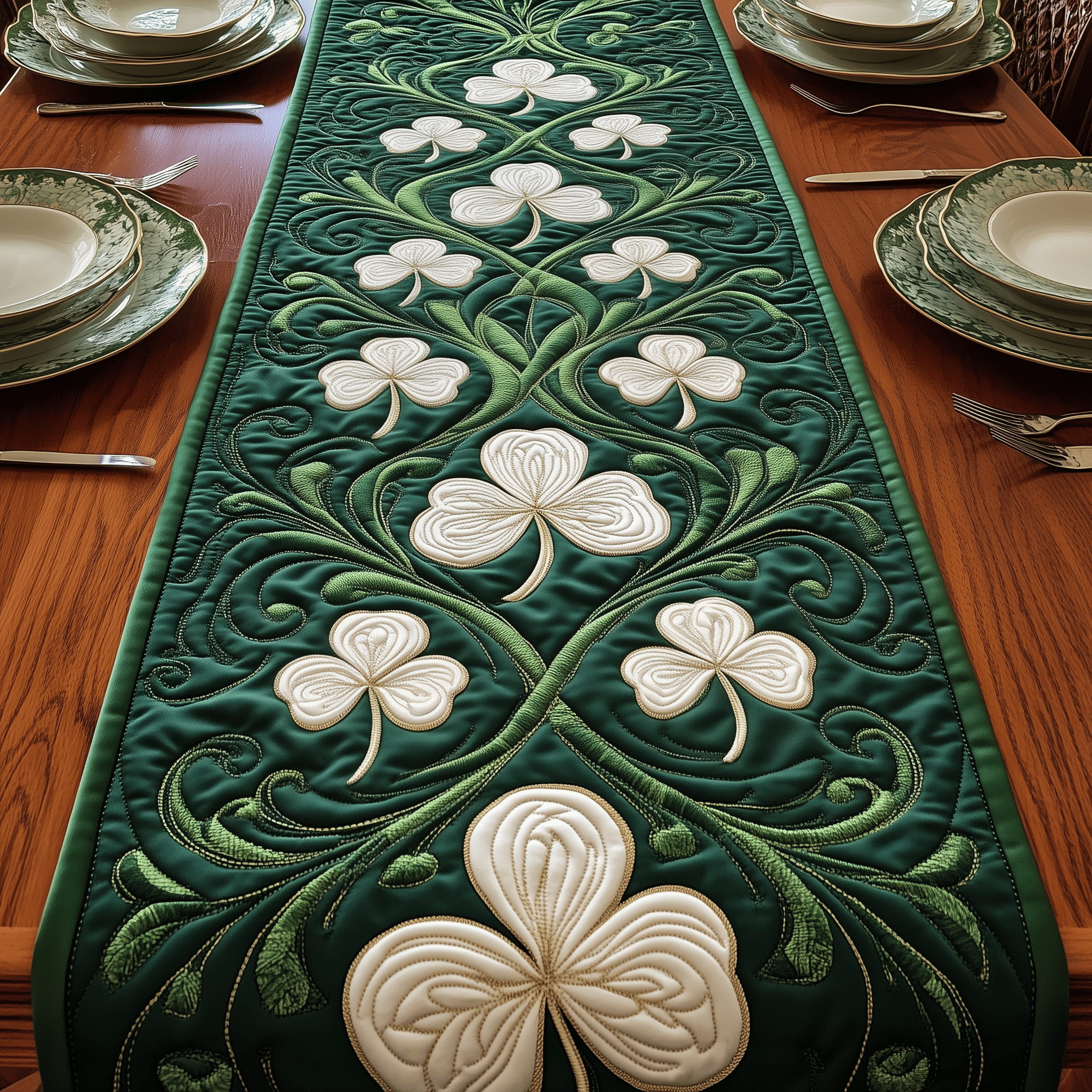 Irish Shamrock Quilted Table Runner Patrick's Day Mummy Daughter Gifts