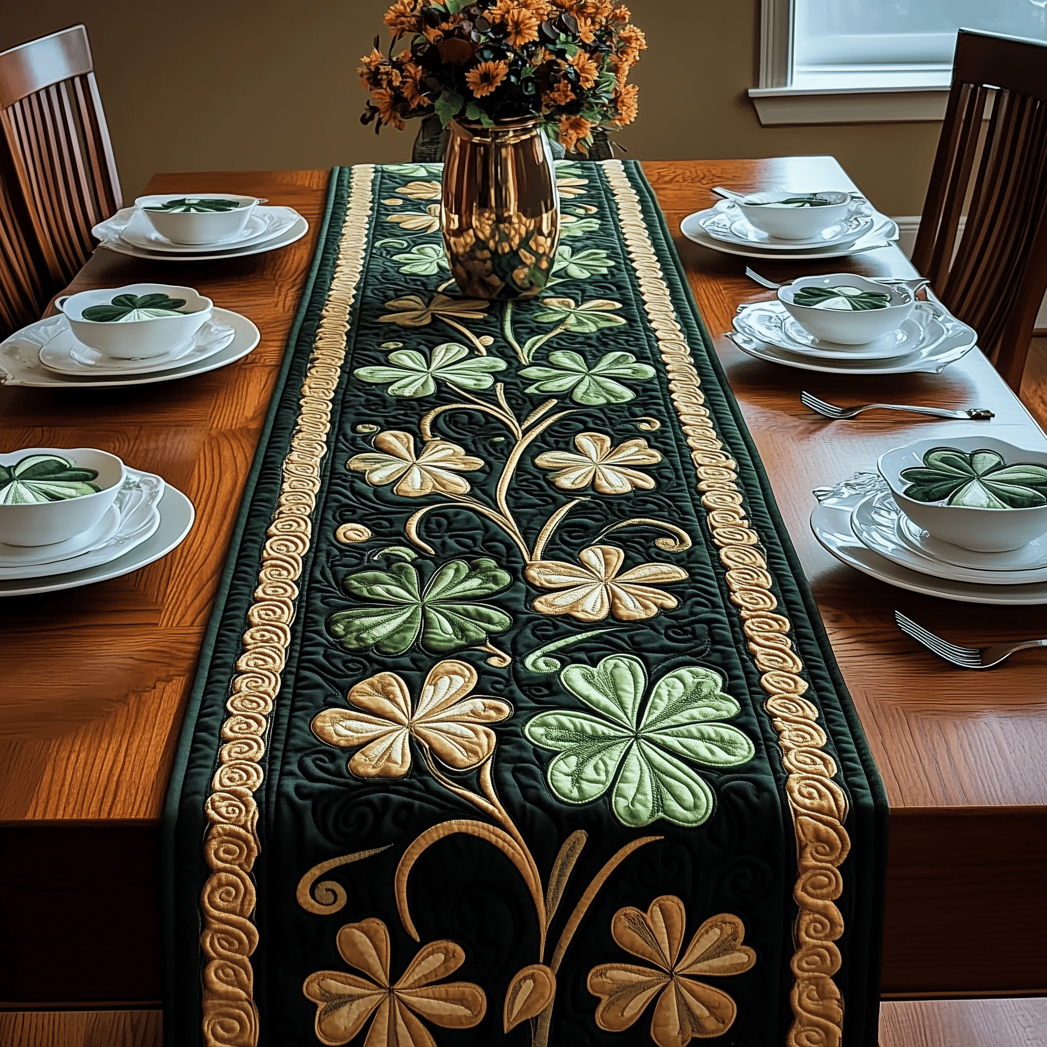 Irish Shamrock Quilted Table Runner Patrick's Day Present Ideas For Mom