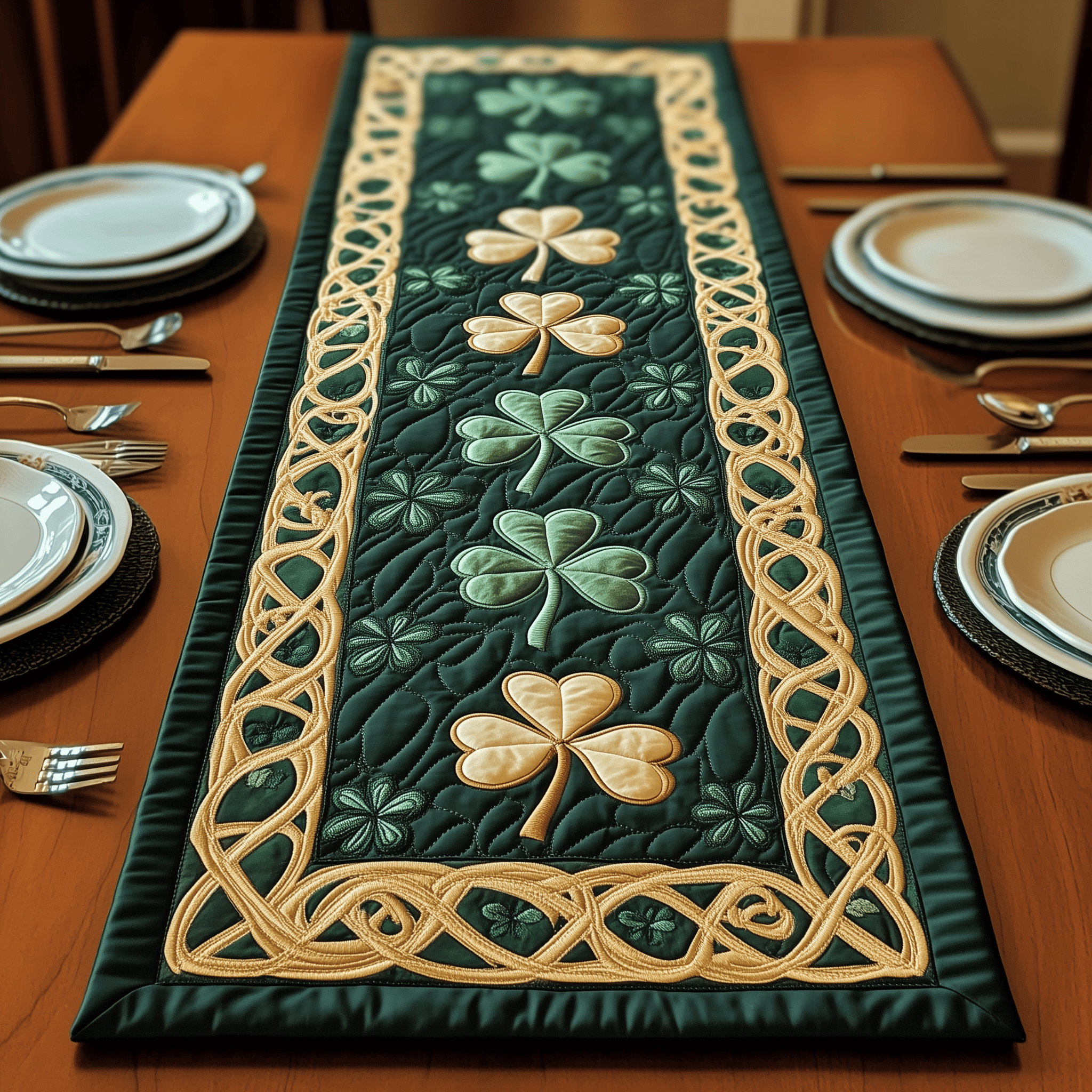 Irish Shamrock Quilted Table Runner Patrick's Day Presents For Daughter
