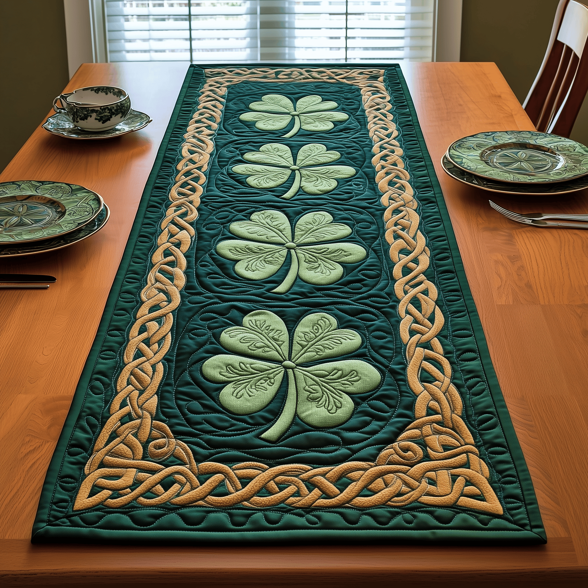 Irish Shamrock Quilted Table Runner Patrick's Day Presents For Girlfriend