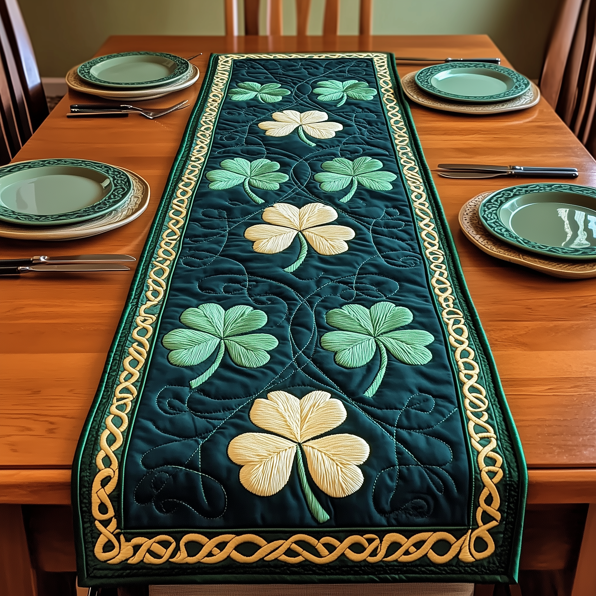 Irish Shamrock Quilted Table Runner Patrick's Day Presents For Grandmas Birthday