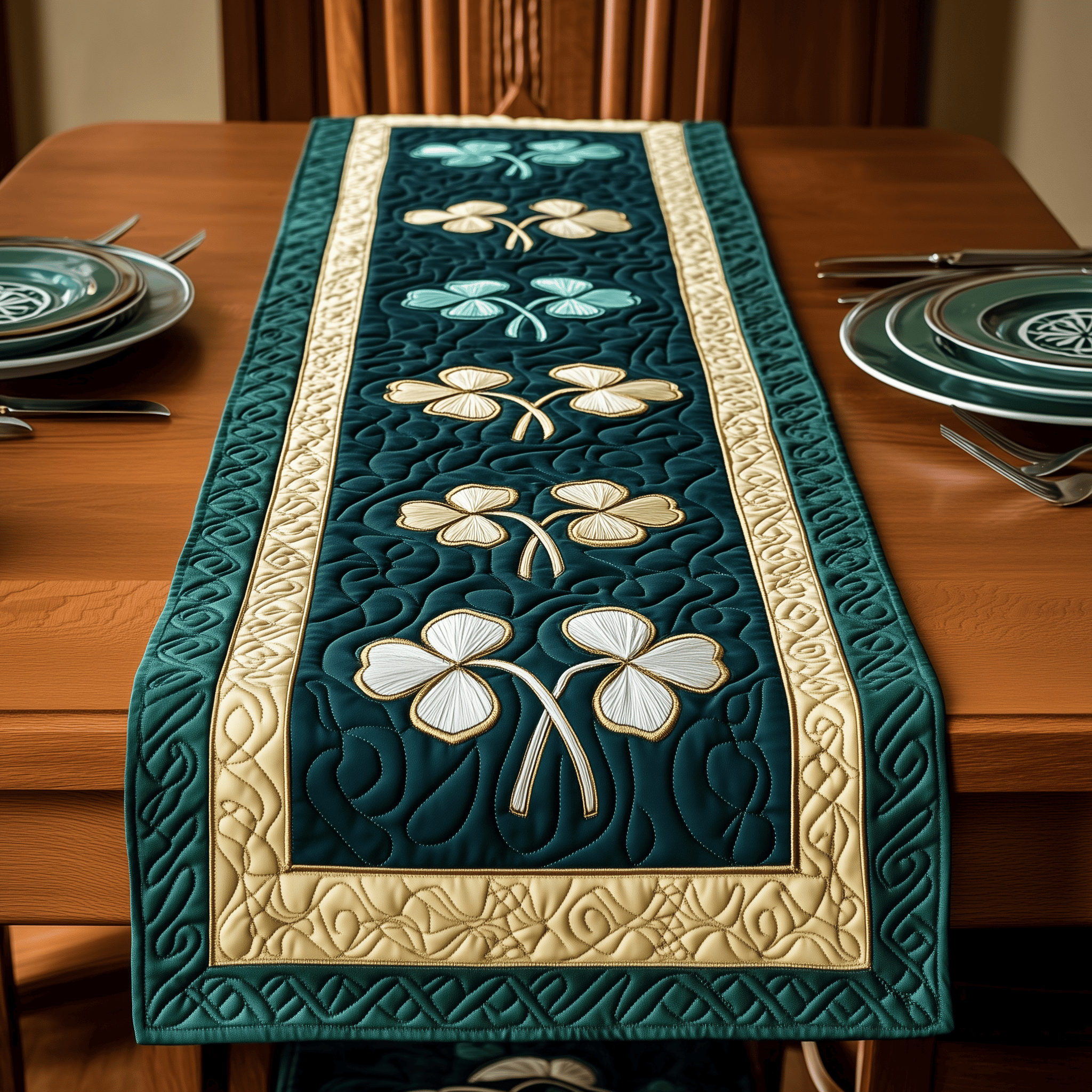 Irish Shamrock Quilted Table Runner Patrick's Day Presents For Her