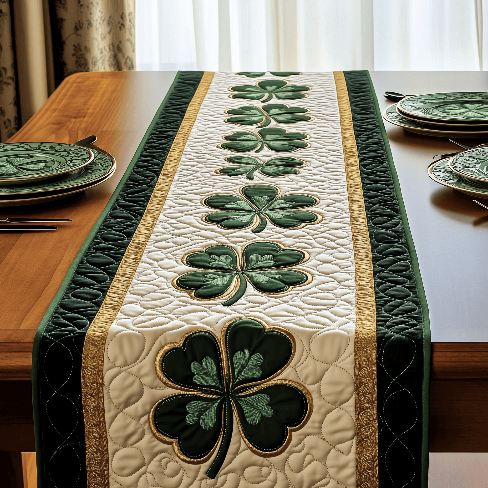 Irish Shamrock Quilted Table Runner Patrick's Day Presents For Wife