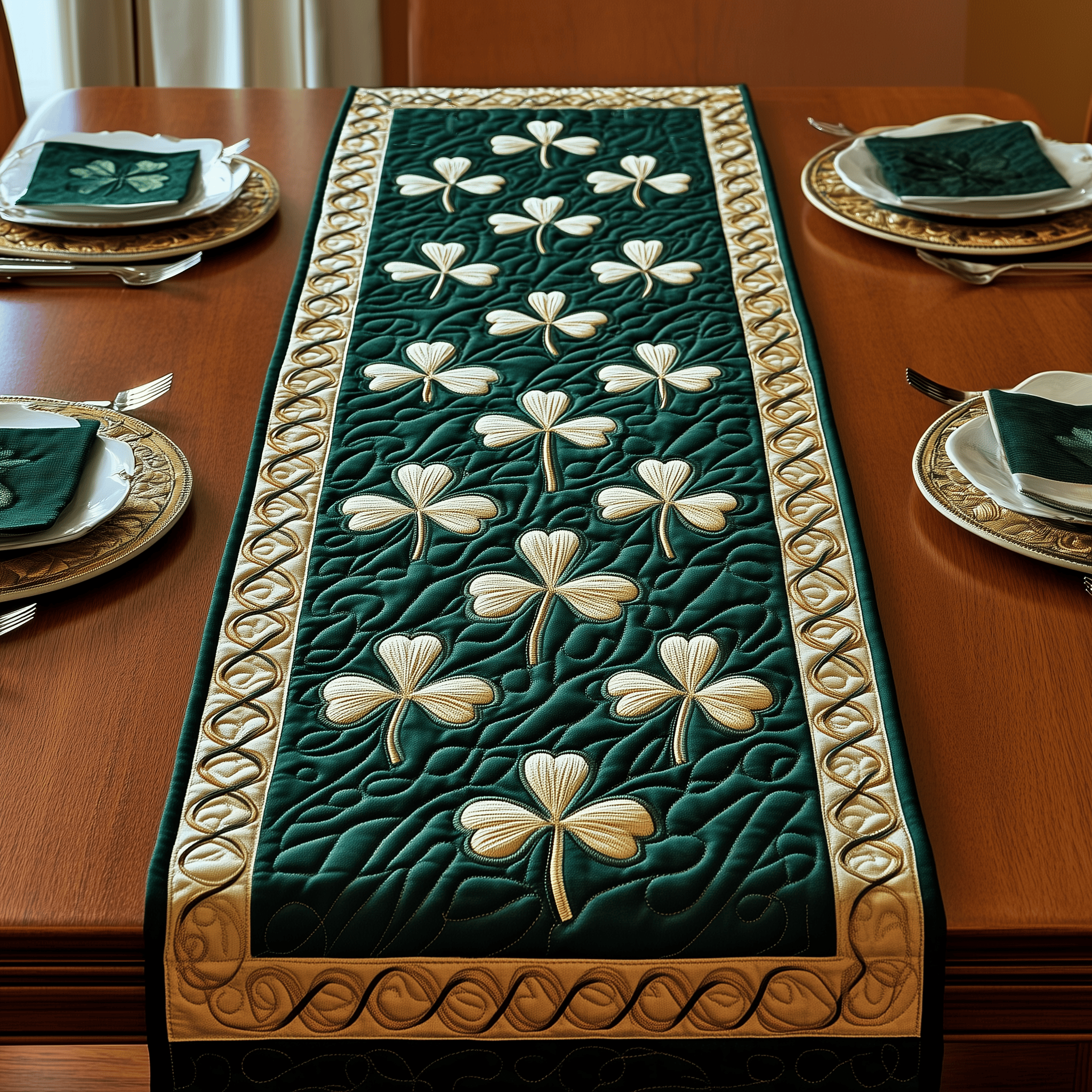 Irish Shamrock Quilted Table Runner Patrick's Day Presents From Daughter To Dad
