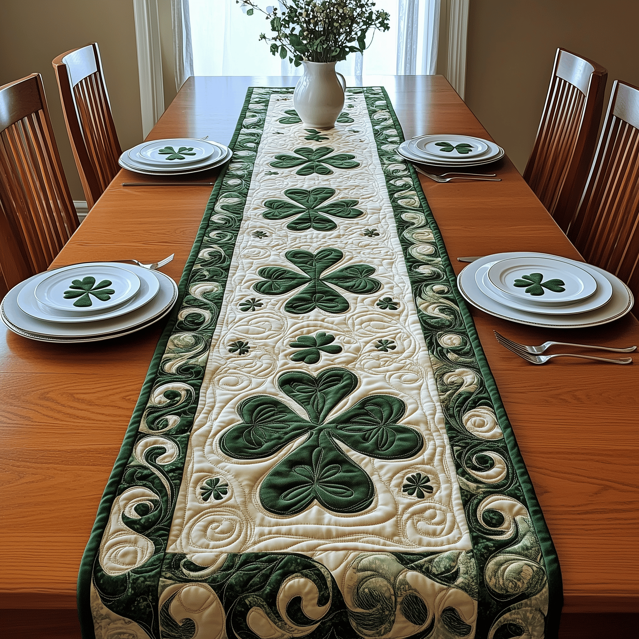 Irish Shamrock Quilted Table Runner Patrick's Day Womens Gift Ideas