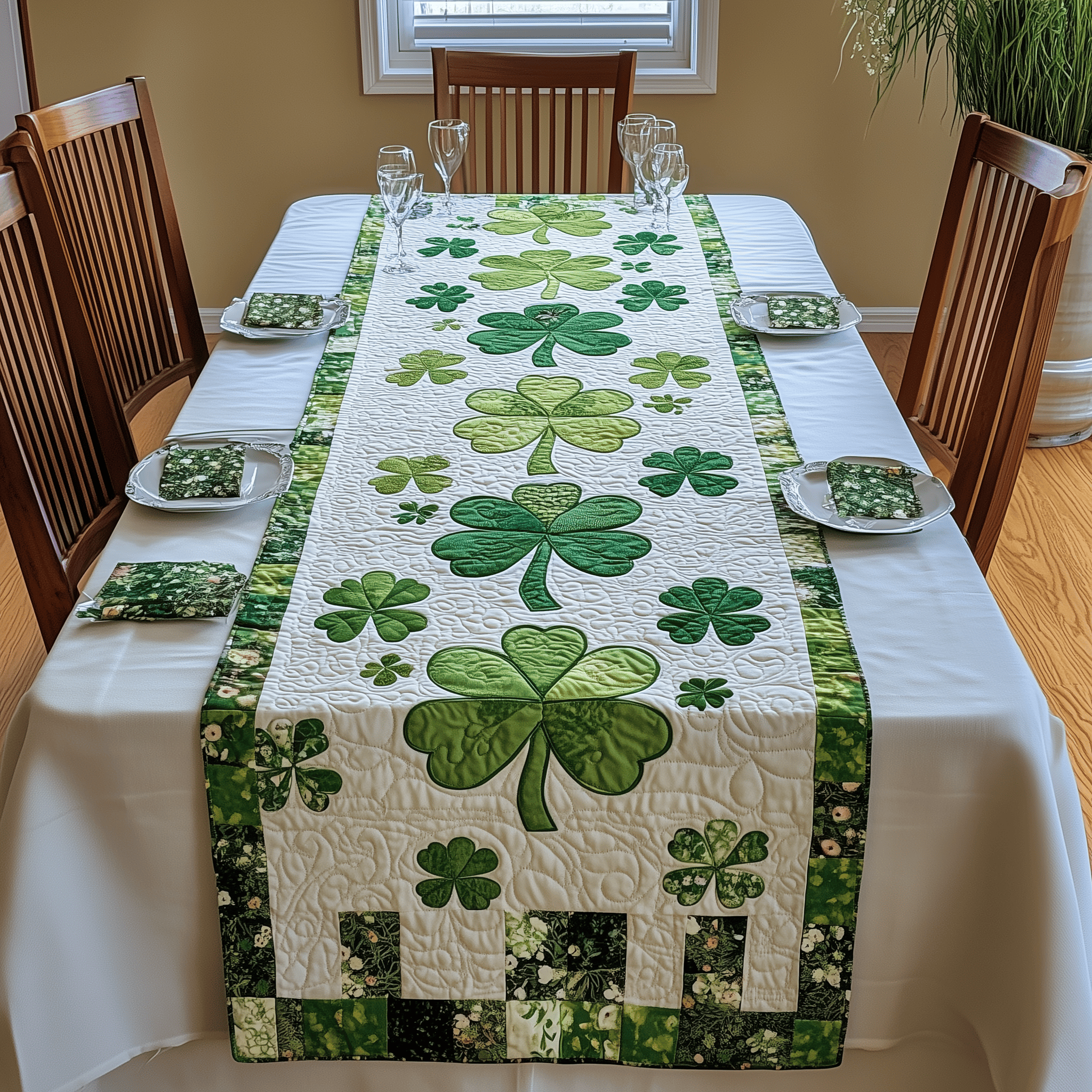 Irish Shamrock Quilted Tabler Runner Patrick's Day Best Present For Wife