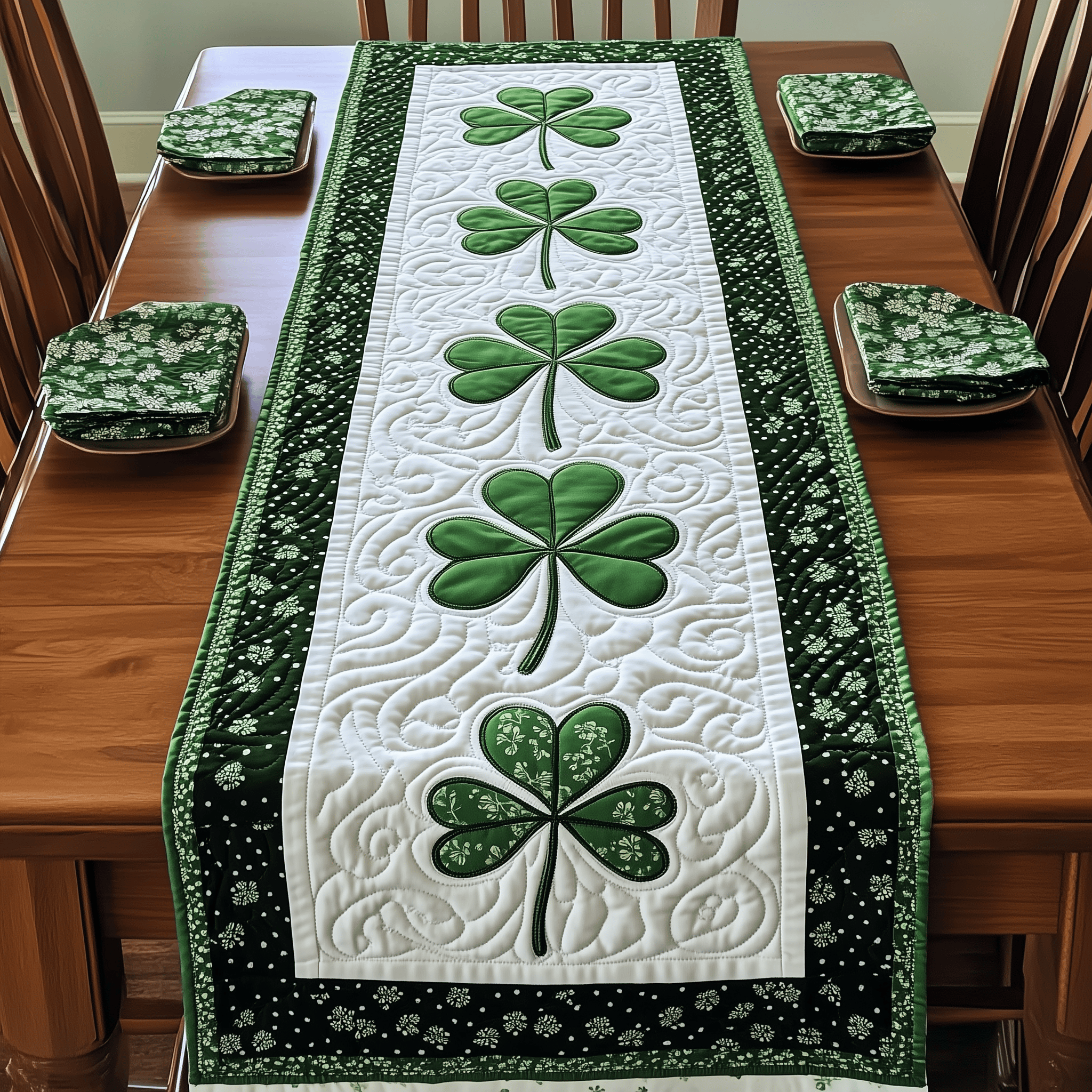 Irish Shamrock Quilted Tabler Runner Patrick's Day Good Gifts For Wife