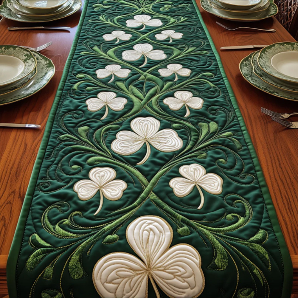 Irish Shamrock St Patrick's Day Quilt Table Runner Unique Idea Gift For Irish