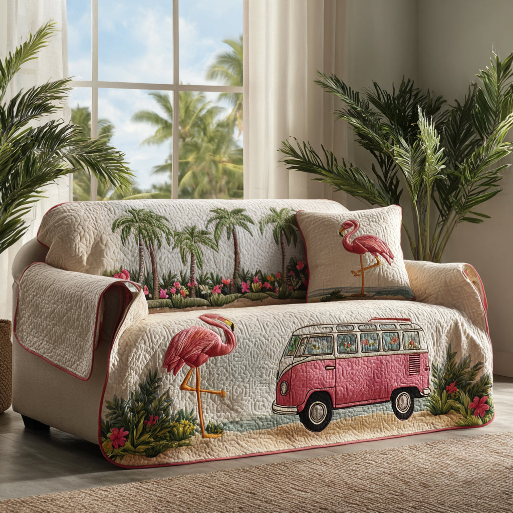 Island Flamingo Quilted Sofa Cover Modern Living Room Flamingo Theme Gifts