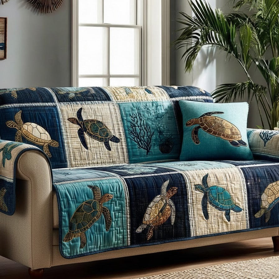 Island Turtle Quilted Sofa Cover Sofa Protector Cover Sea Turtle Gifts For Him