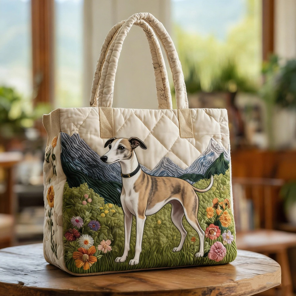 Italian Greyhound Quilted Tote Bag Floral Dog Art Totes Best Gifts For Italian Greyhound Mom