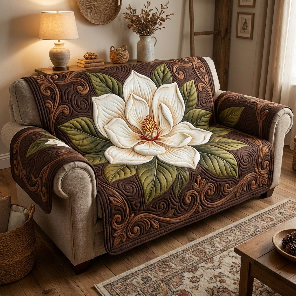Ivory Magnolia Dream Quilted Sofa Cover Slipcover Couch Covers Special Gifts For Him Her
