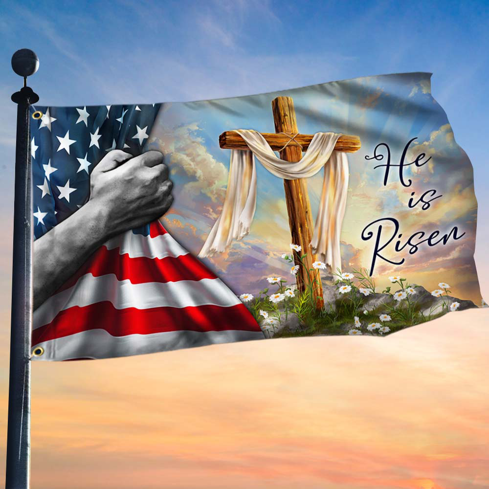 Jesus Christian Cross Easter Resurrection Of Jesus Flag He Is Risen Grommet Flag Gift For Him