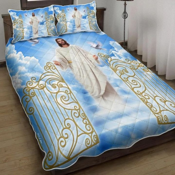 Jesus Heaven Gate Quilted Bedding Set Christian Duvet Cover Sets Gifts For Jesus Lovers