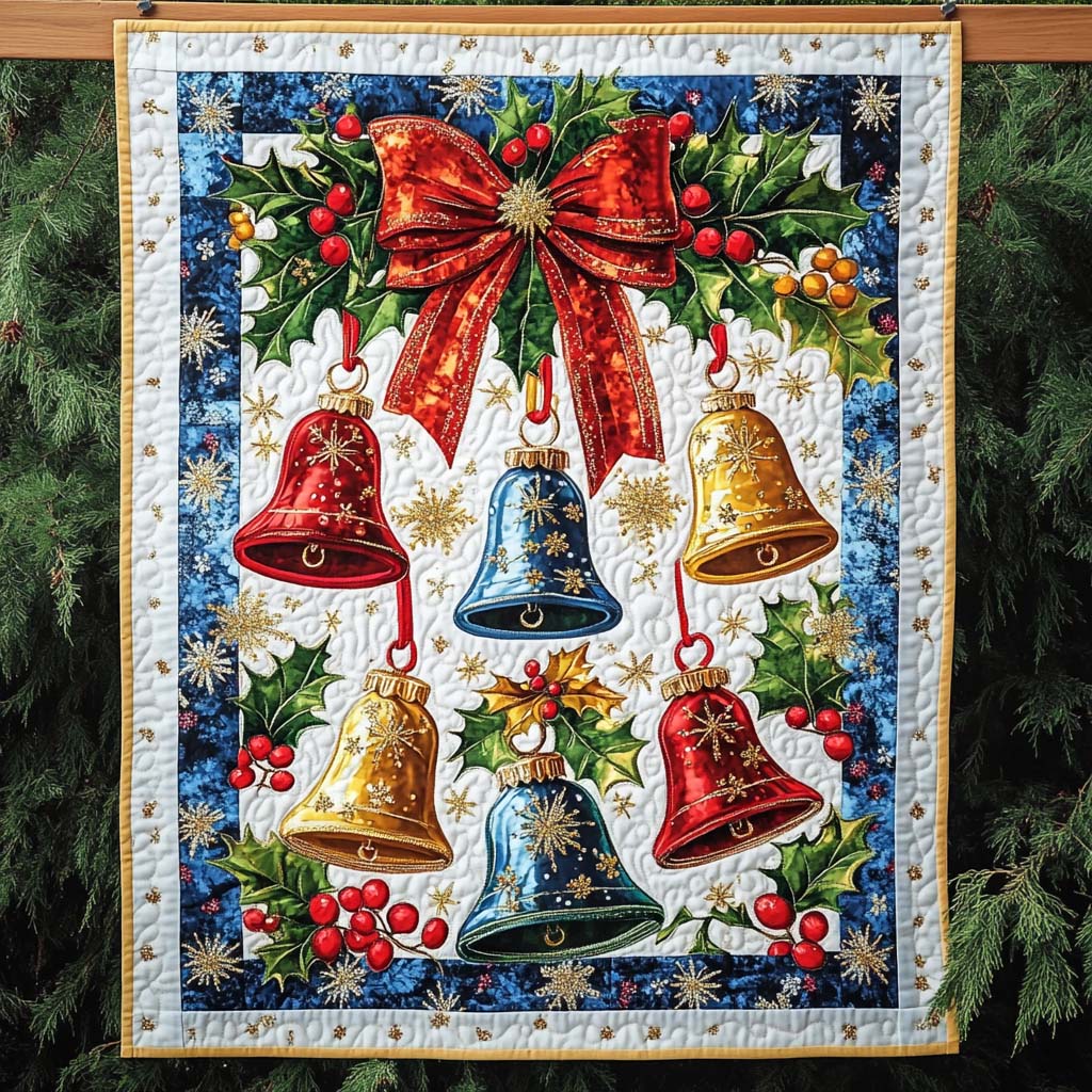 Jingle Bells Cheer Quilted Blanket Bedroom Holiday Decor Christmas Gifts For Employees