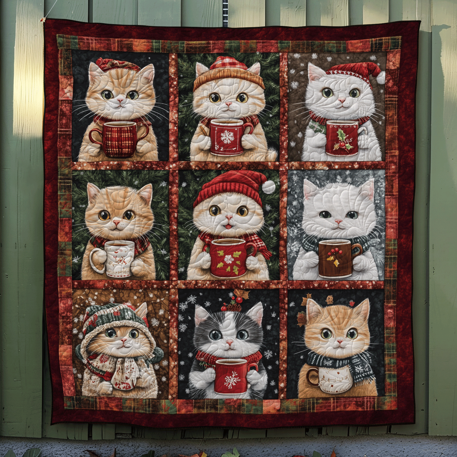 Jolly Cats Quilted Blanket Christmas Bedroom Decor Christmas Gift For Grandma