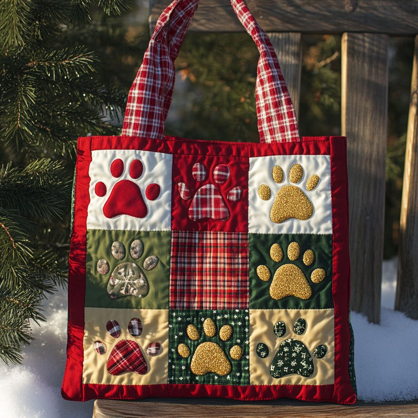 Jolly Dog Paw Season Quilted Tote Bag Christmas Gifts For Dog Lovers