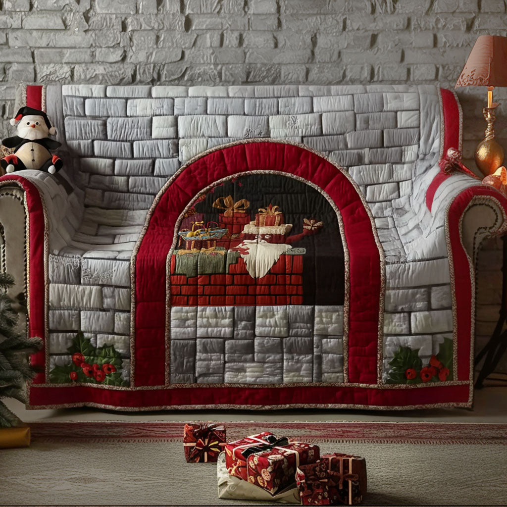 Jolly Fireplace Quilted Sofa Cover Living Room Winter Decor Gifts For Book Worm
