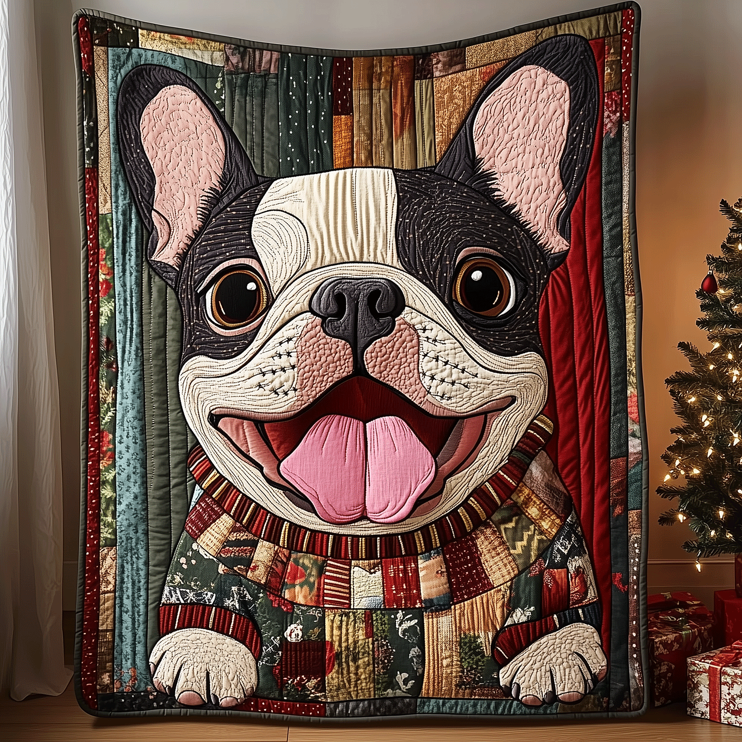 Jolly French Bulldog Quilted Blanket Christmas Duvet Sets Holiday Gifts For Employees