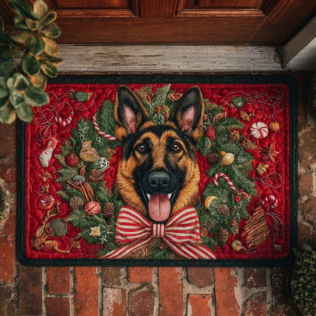 Jolly German Shepherd Christmas Doormat Unique Design Xmas Presents For Dog Lovers
