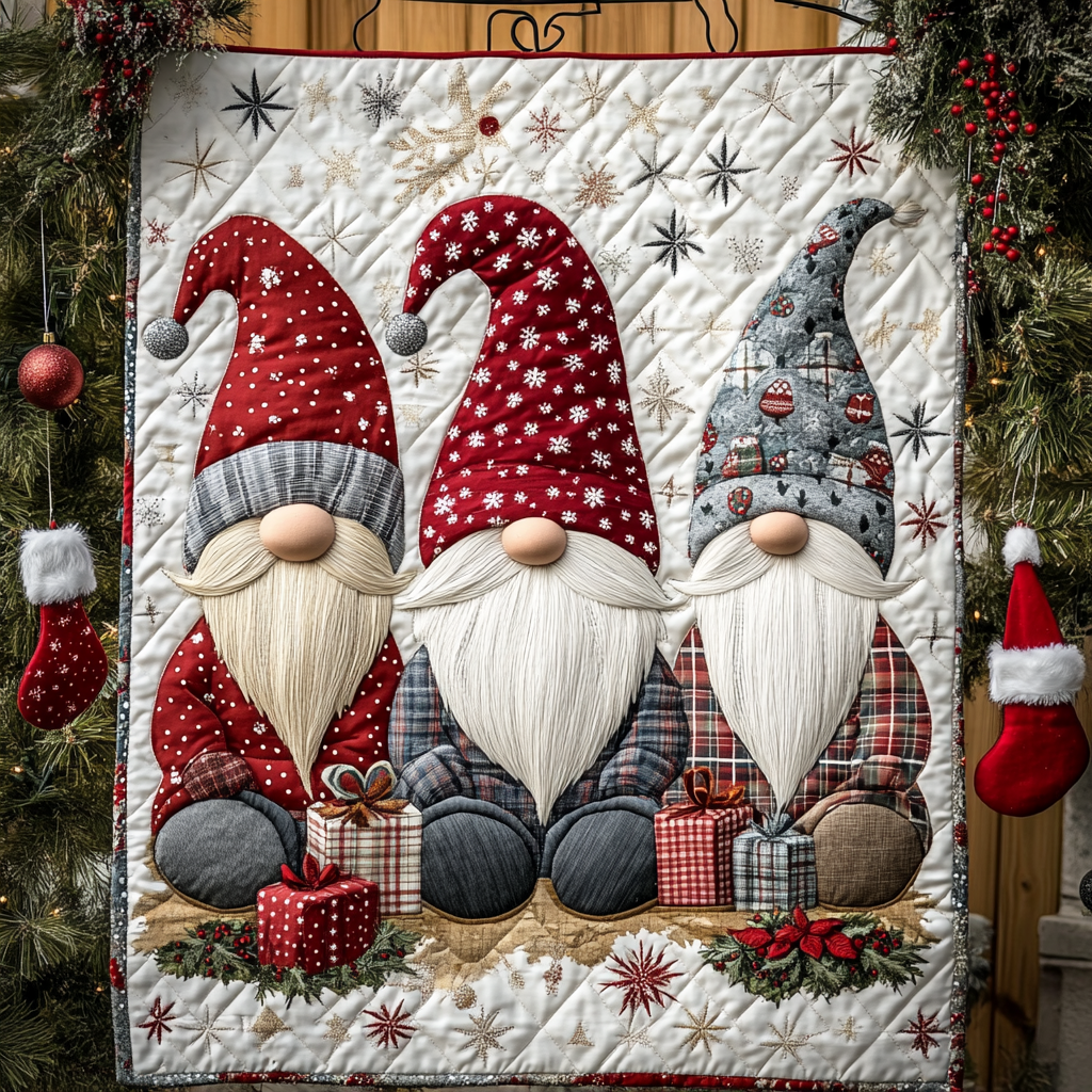 Jolly Gnome Cheer Quilted Blanket Holiday Bedroom Ideas Unique Christmas Gifts