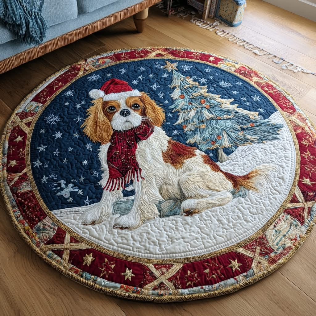 Jolly King Charles Christmas Quilted Round Mat Cozy Home Decor Xmas Gift Ideas 2025